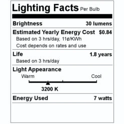 Sunlite Incandescent Light Bulb (25 Pack) (01285) -Roman Shop 01285 Lighting Facts Labelmd