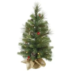 Vickerman Pre-Lit Artificial Christmas Tree With White Tip Pine Cones And Shiny Red Berries (27731)