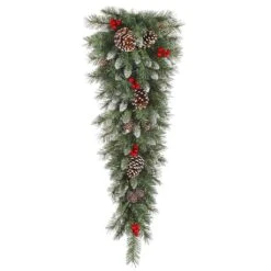 Vickerman Unlit Artificial Christmas Teardrop With White Tips, Red Berries And White Tip Cones (27785)
